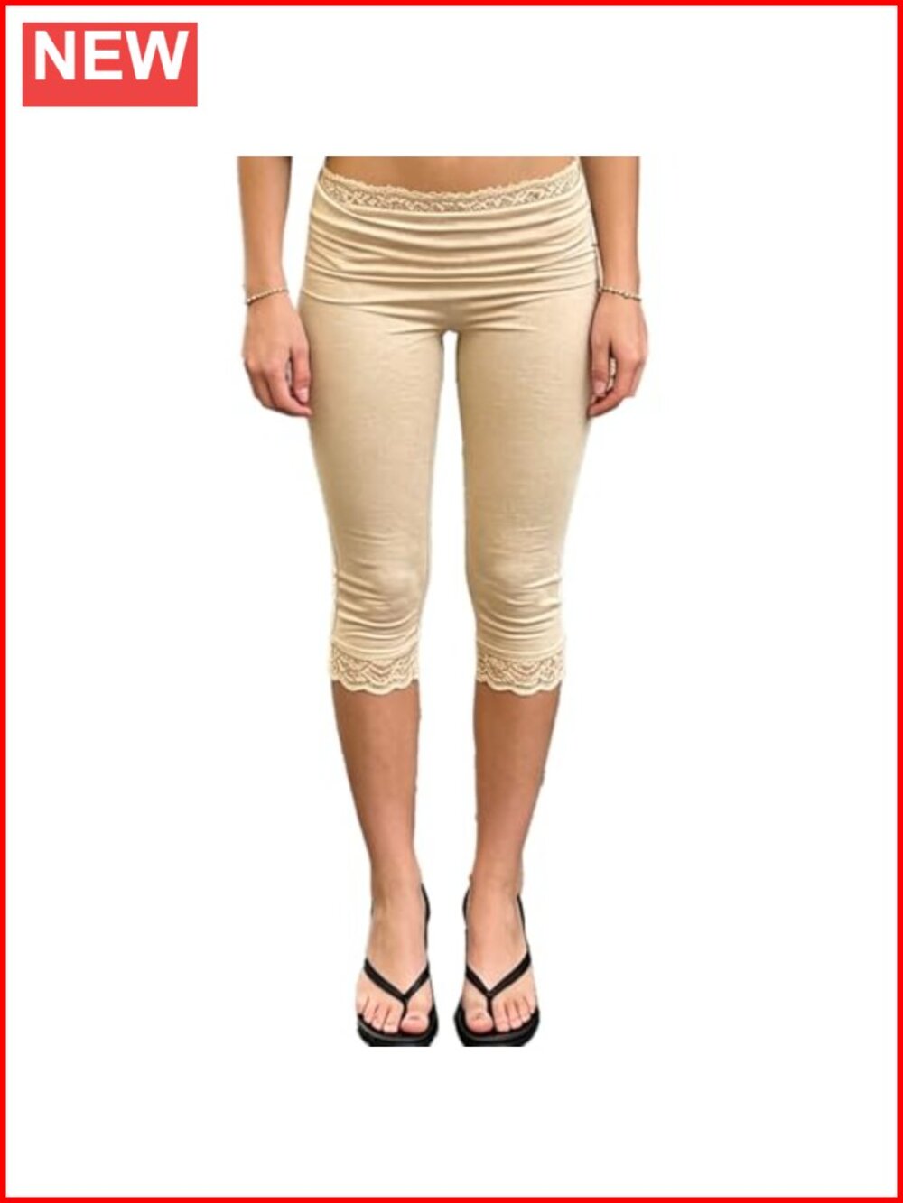 Y2K Fold Over Capri Leggings Low Rise Lace Trim Skinny Yoga Pants